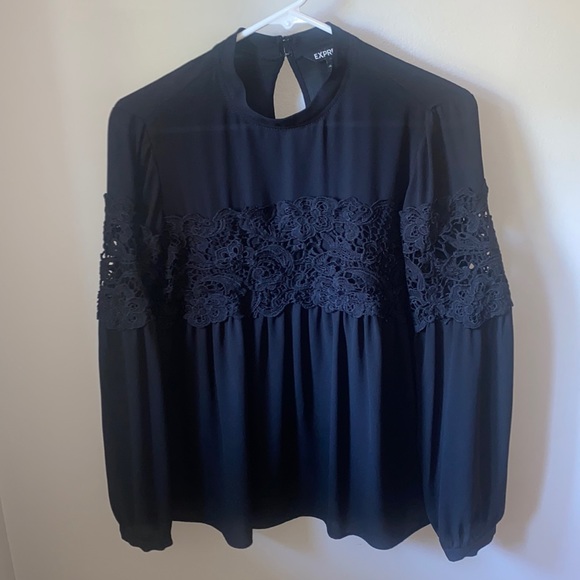 Elegant Tie Sheer Lace Long Sleeve Blouse
